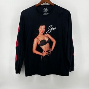 Selena Mens‎ Black long Sleeve Graphic Photo T-Shirt Size XL